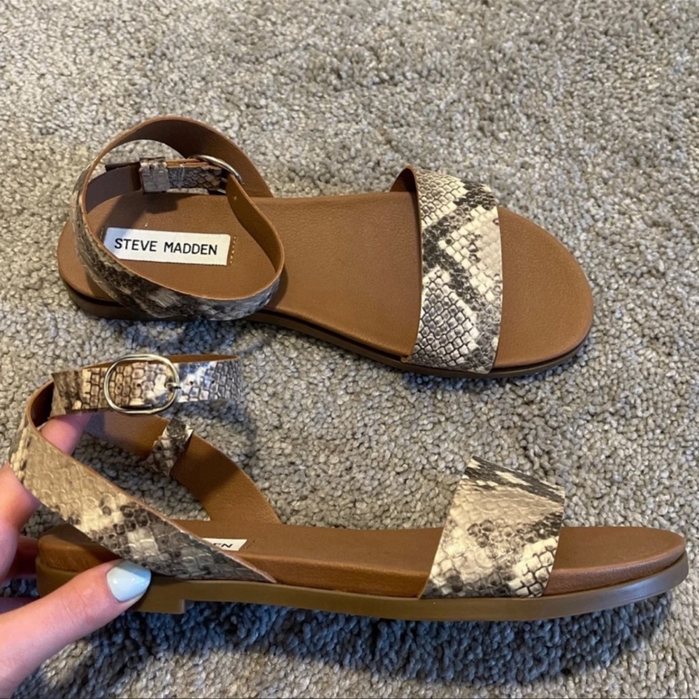 Steve Madden Brown Snake-Print Ankle Strap Sandals